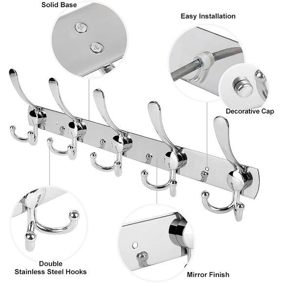 15 hook Stainless Steel Wall Mounted Coat Towel Hooks 16 inch long - Picture 7 of 8